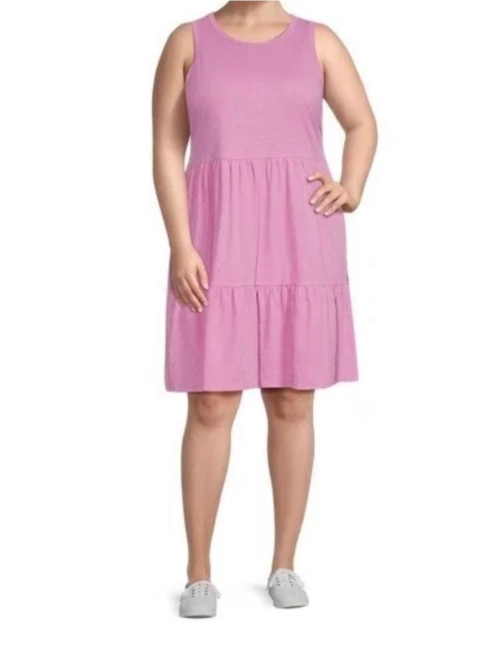 Terra & Sky 3X Women's Plus Size Tiered Pink/Lilac Cotton Tank Dress